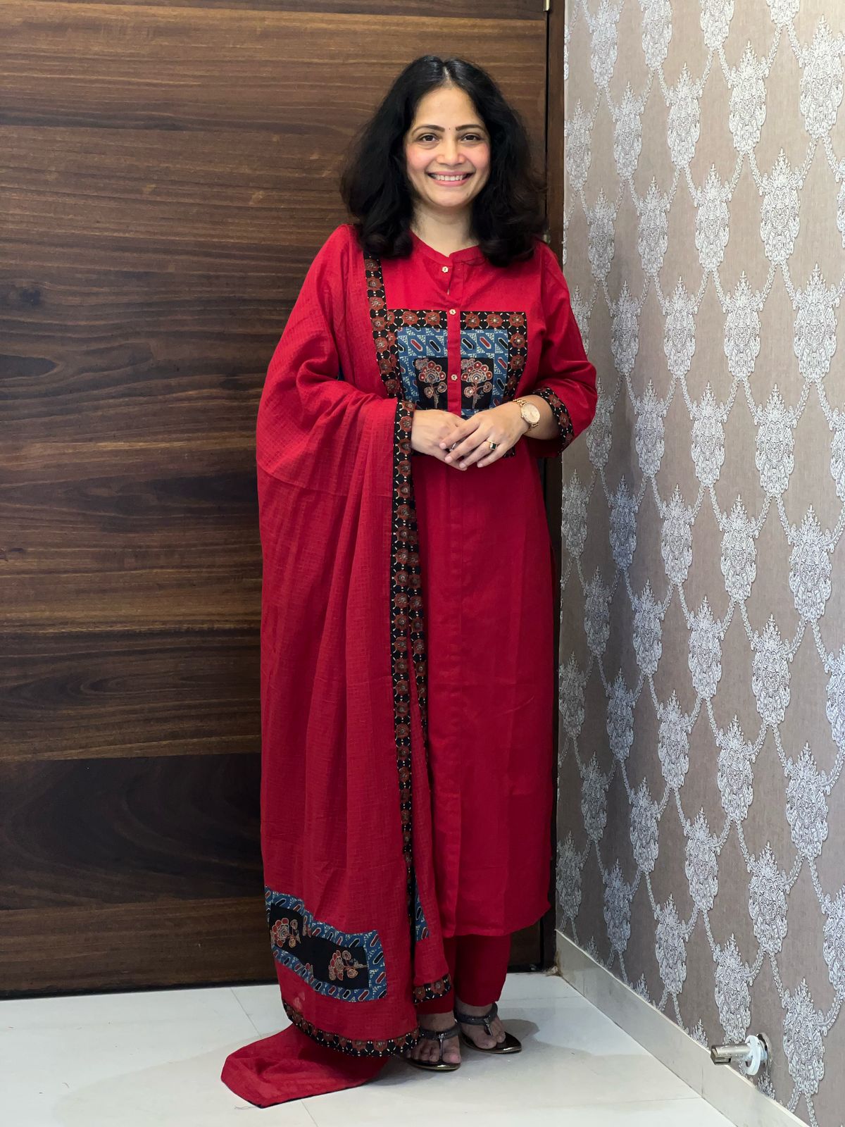 Maroonish Red Color Applique Work Dupatta Set