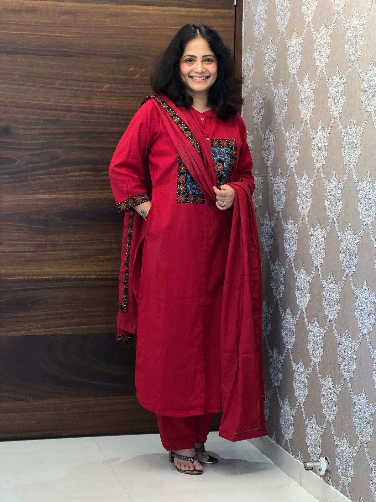 Maroonish Red Color Applique Work Dupatta Set
