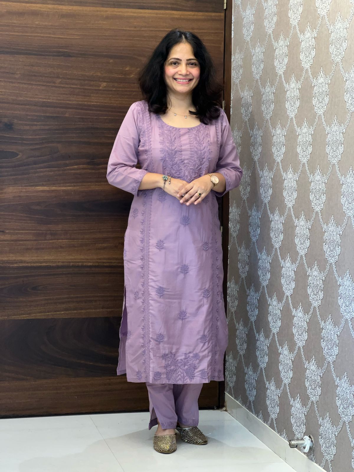 Onion Colour Chikankari Pure Cotton Dupatta Set