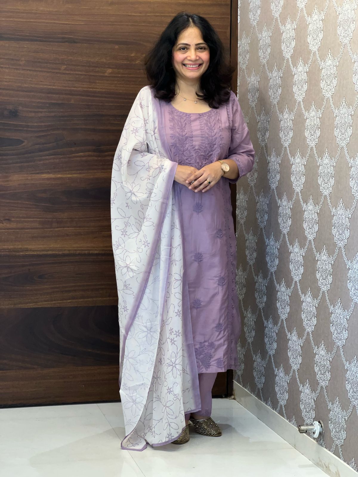 Onion Colour Chikankari Pure Cotton Dupatta Set