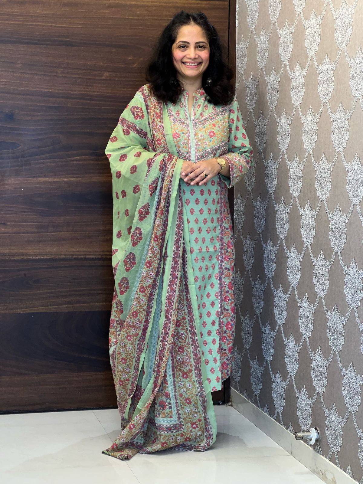 Mint Green Color Pure Cotton Dupatta Set
