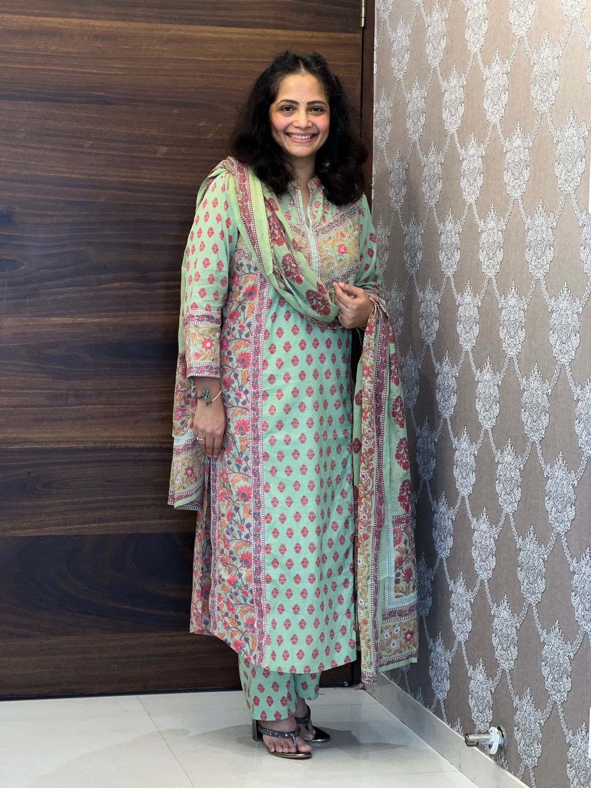 Mint Green Color Pure Cotton Dupatta Set
