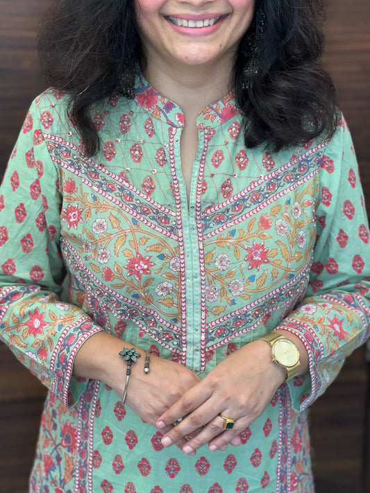 Mint Green Color Pure Cotton Dupatta Set