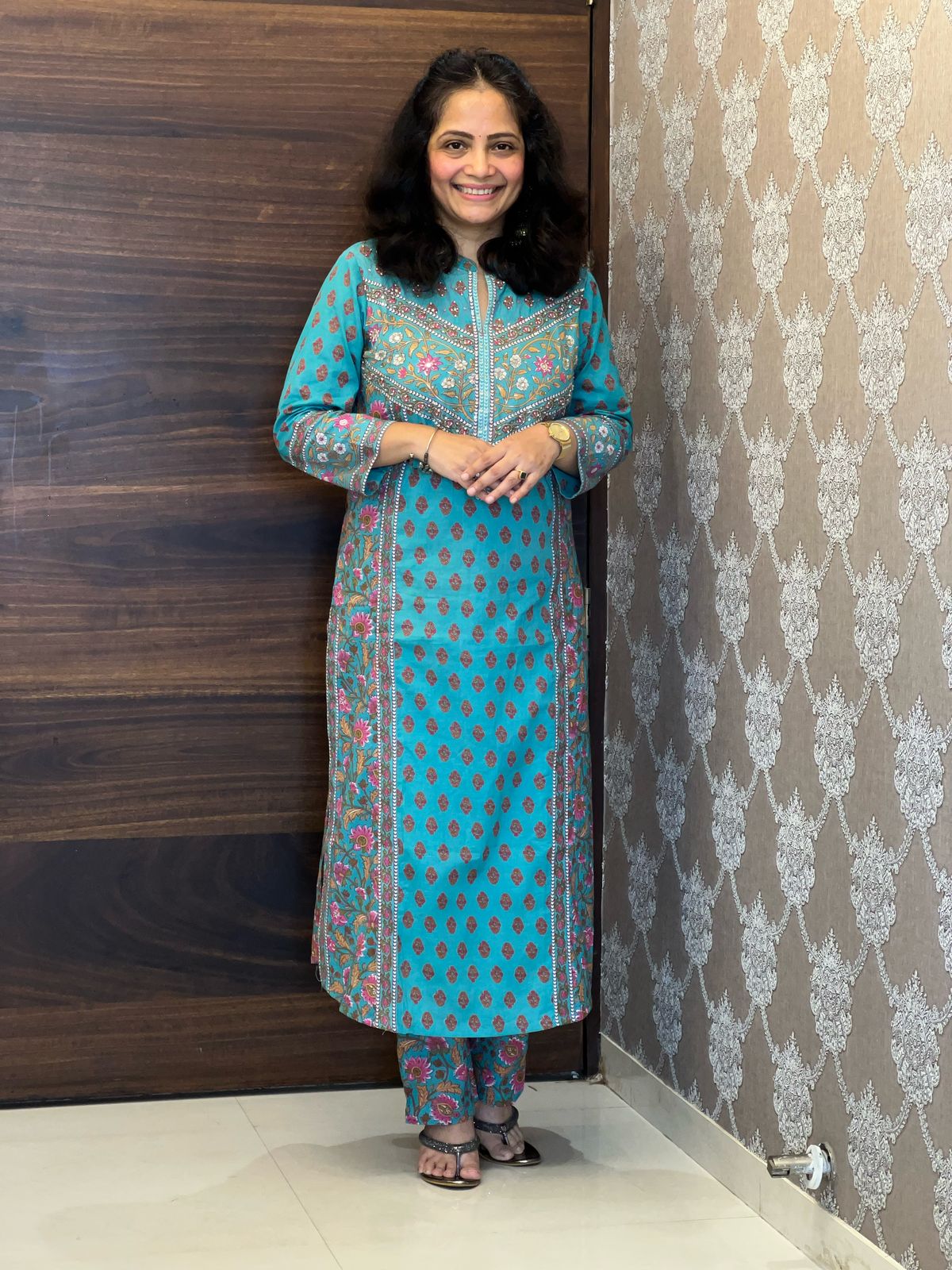 Turquoise Blue Color Pure Cotton Dupatta Set