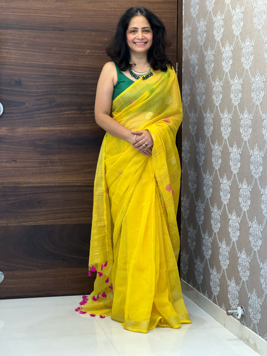 Yellow Colour Brocade tissue saree with sequence work