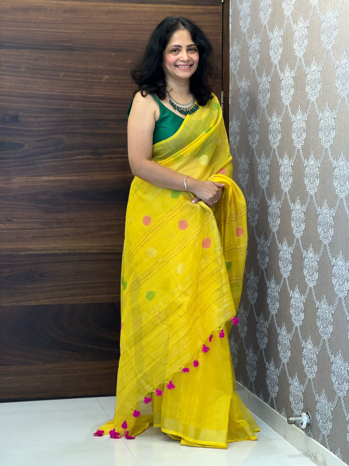 Yellow Colour Brocade tissue saree with sequence work