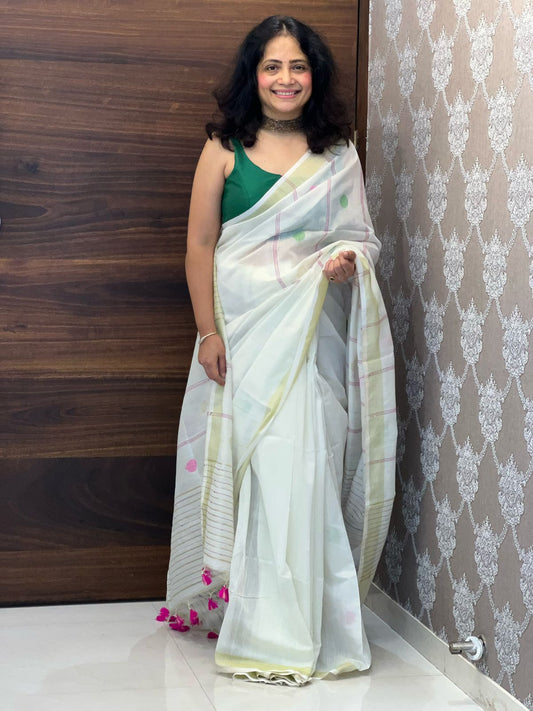 White Colour Brocade tissue saree with sequence work