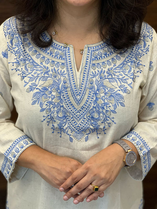 Beige Color Cotton Flex Kurti-Palazzo Set