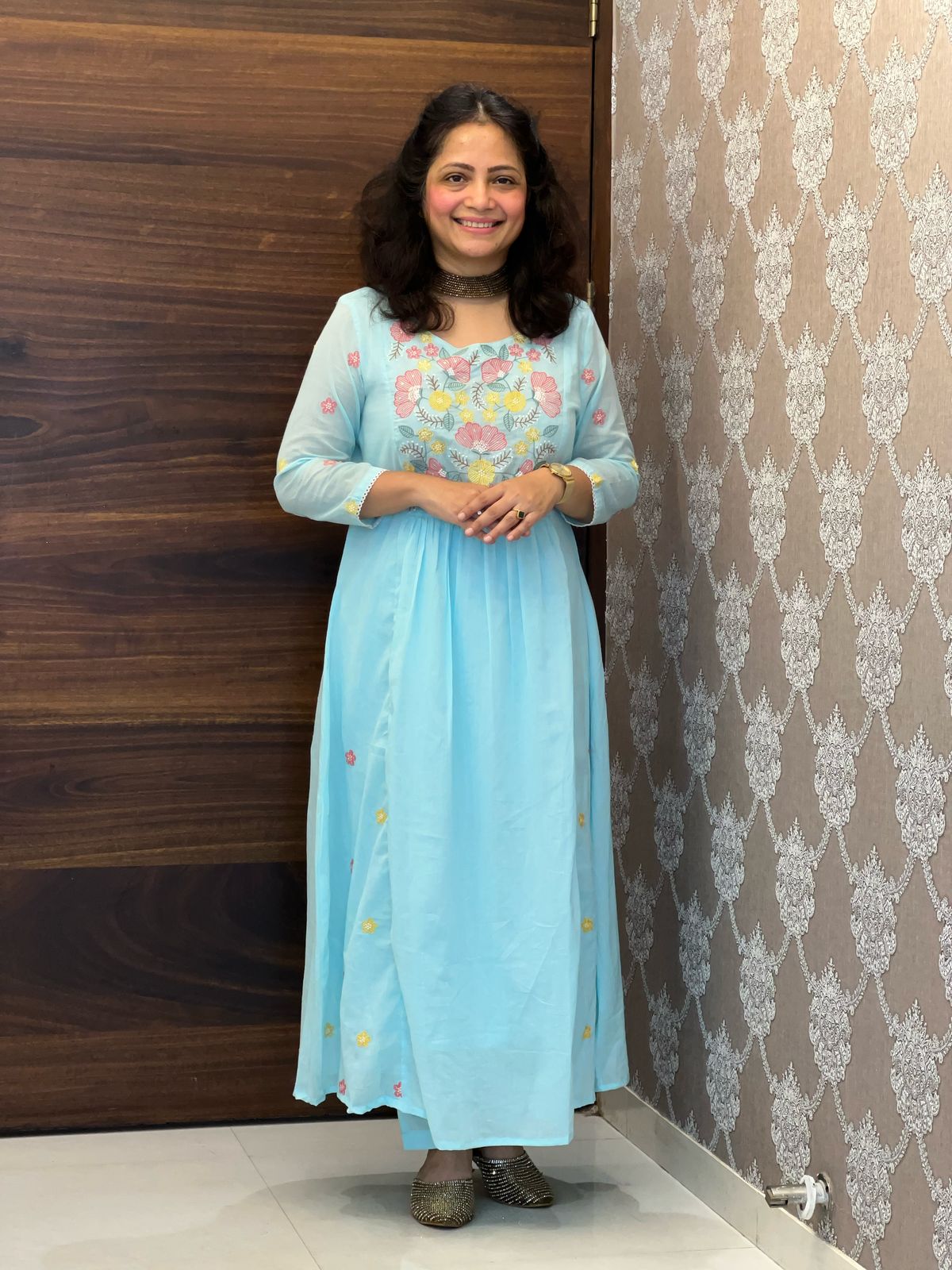 Light Sky Blue Mulmul Cotton Dupatta Set