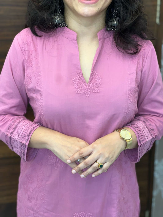 Mauve Pink Colour Tone & Tone Premium Cotton Dupatta Set