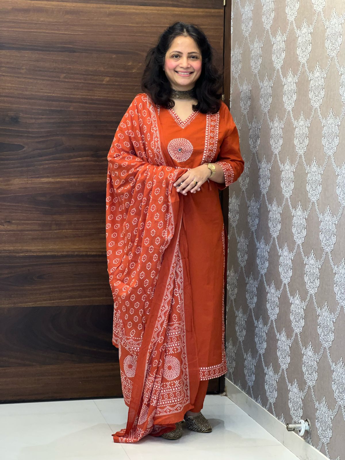 Rust Colour Pure Cotton Dupatta Set