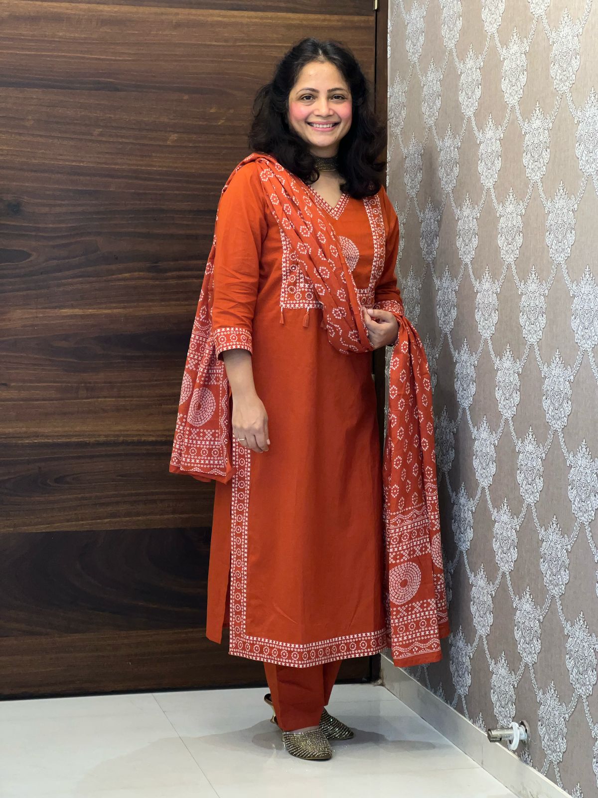 Rust Colour Pure Cotton Dupatta Set