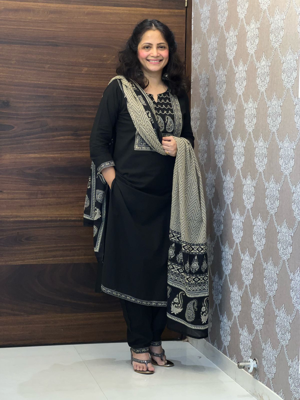 Black Colour Pure Cotton Dupatta Set