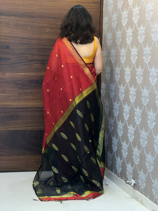 Silk Cotton Maheshwari Maroon Color Saree