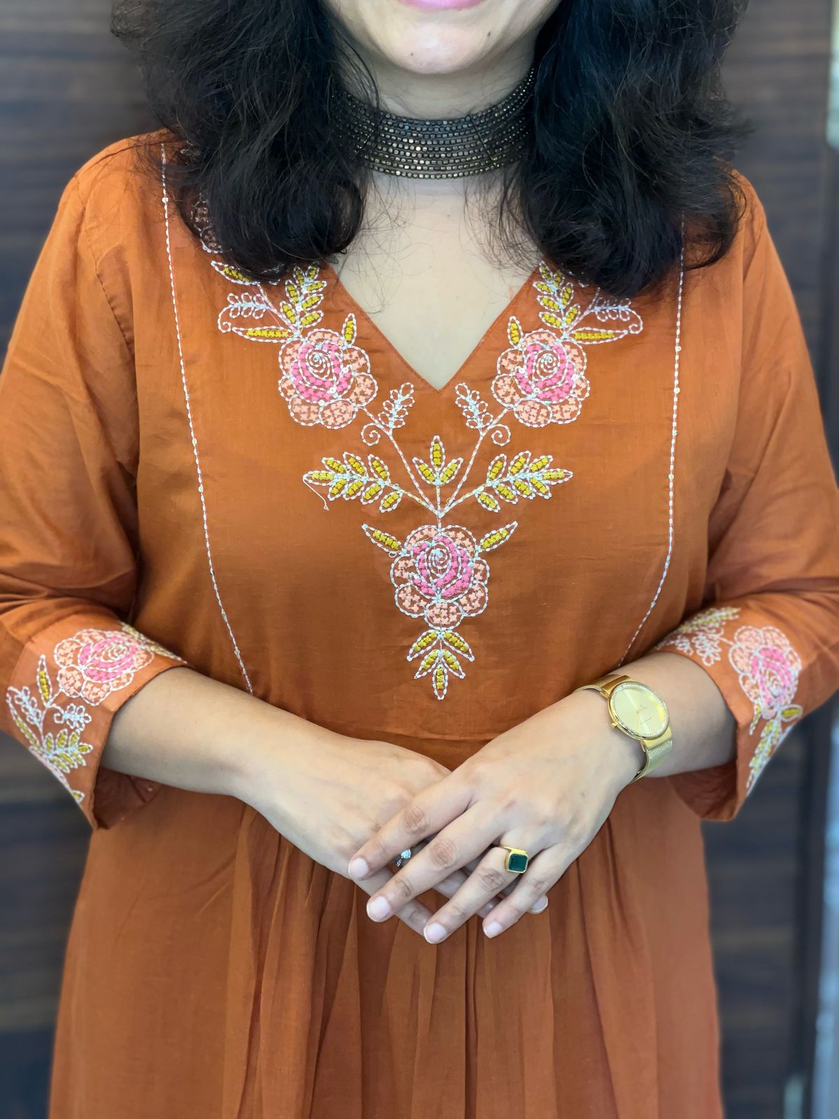 Burnt Orange Colour Mulmul Cotton Dupatta Set