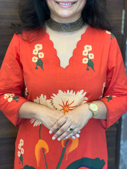 Digital Printed Light Reddish-Orange Colour Pure Cotton Dupatta Set