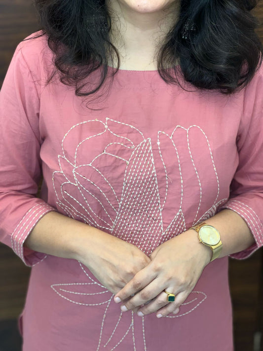 Mauve Pink Colour Cotton-Rayon Mix Dupatta Set