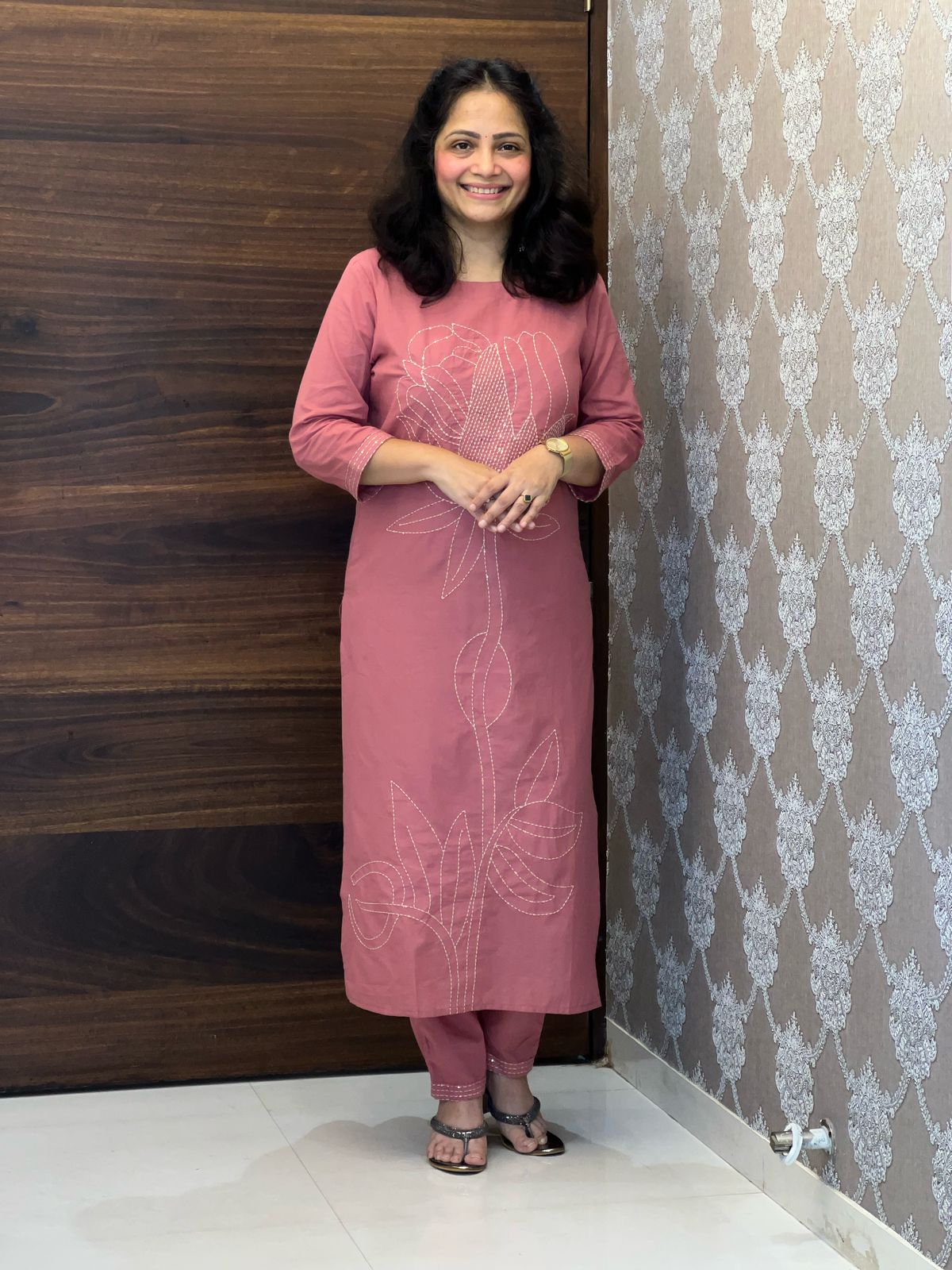 Mauve Pink Colour Cotton-Rayon Mix Dupatta Set