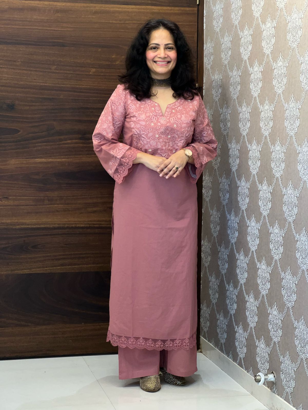 Mauve Pink Colour Tone On Tone Pure Cotton Dupatta Set
