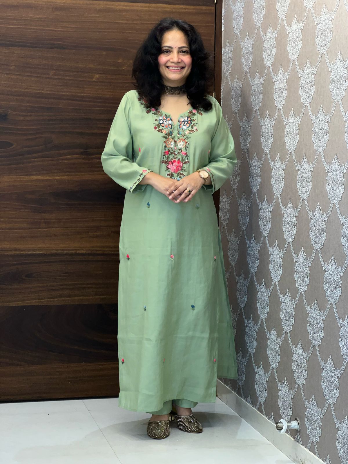 Pista Colour Roman Silk Dupatta Set