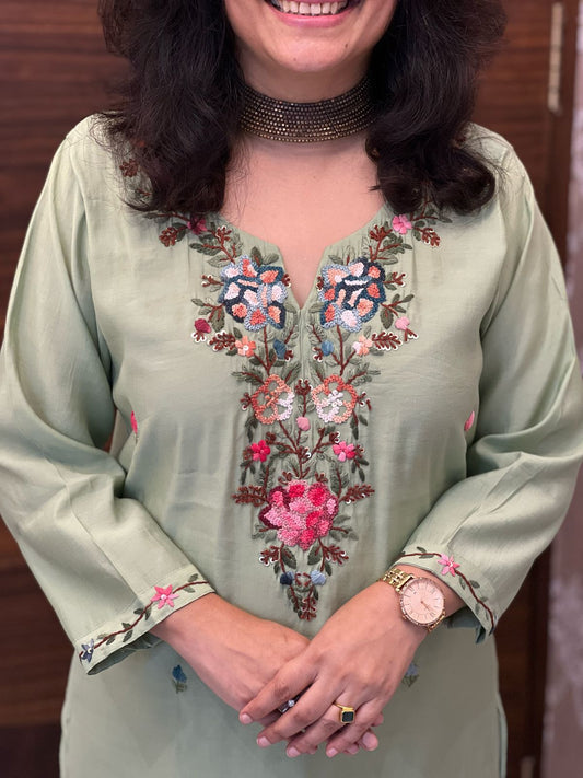 Pista Colour Roman Silk Dupatta Set