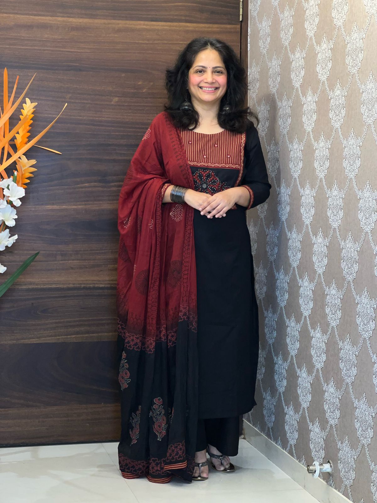 Black Colour Premium Cotton Dupatta Set