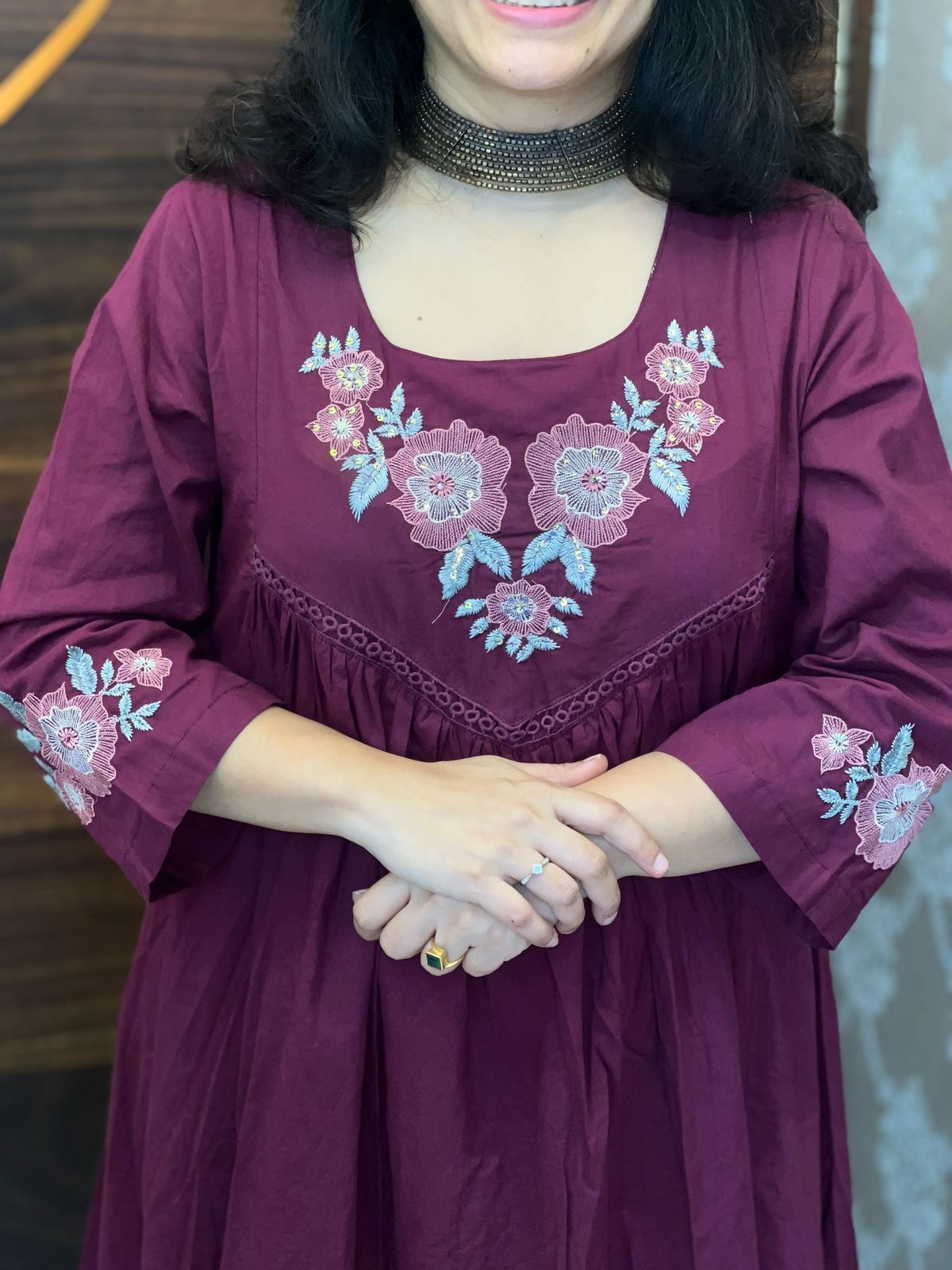 Deep Maroon Colour Premium Cotton Anarkali Dupatta Set