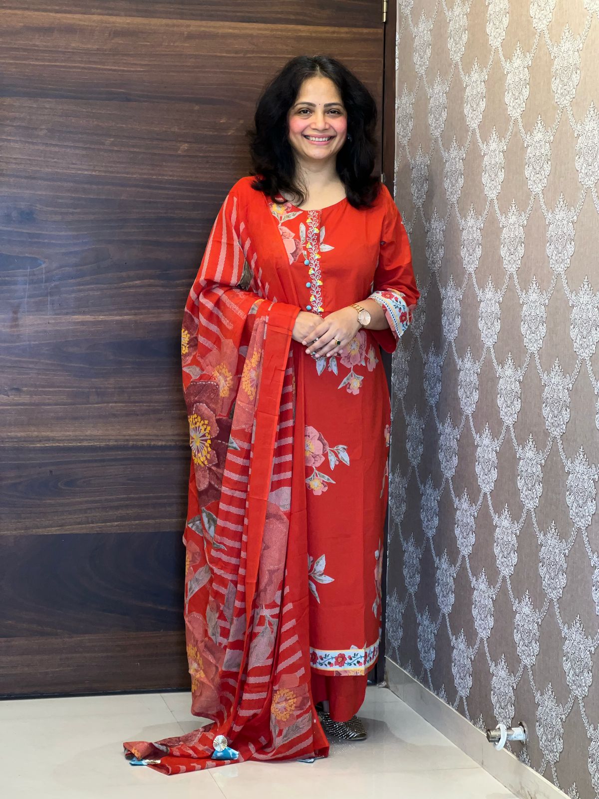 Rust Colour Pure Cotton Dupatta Set