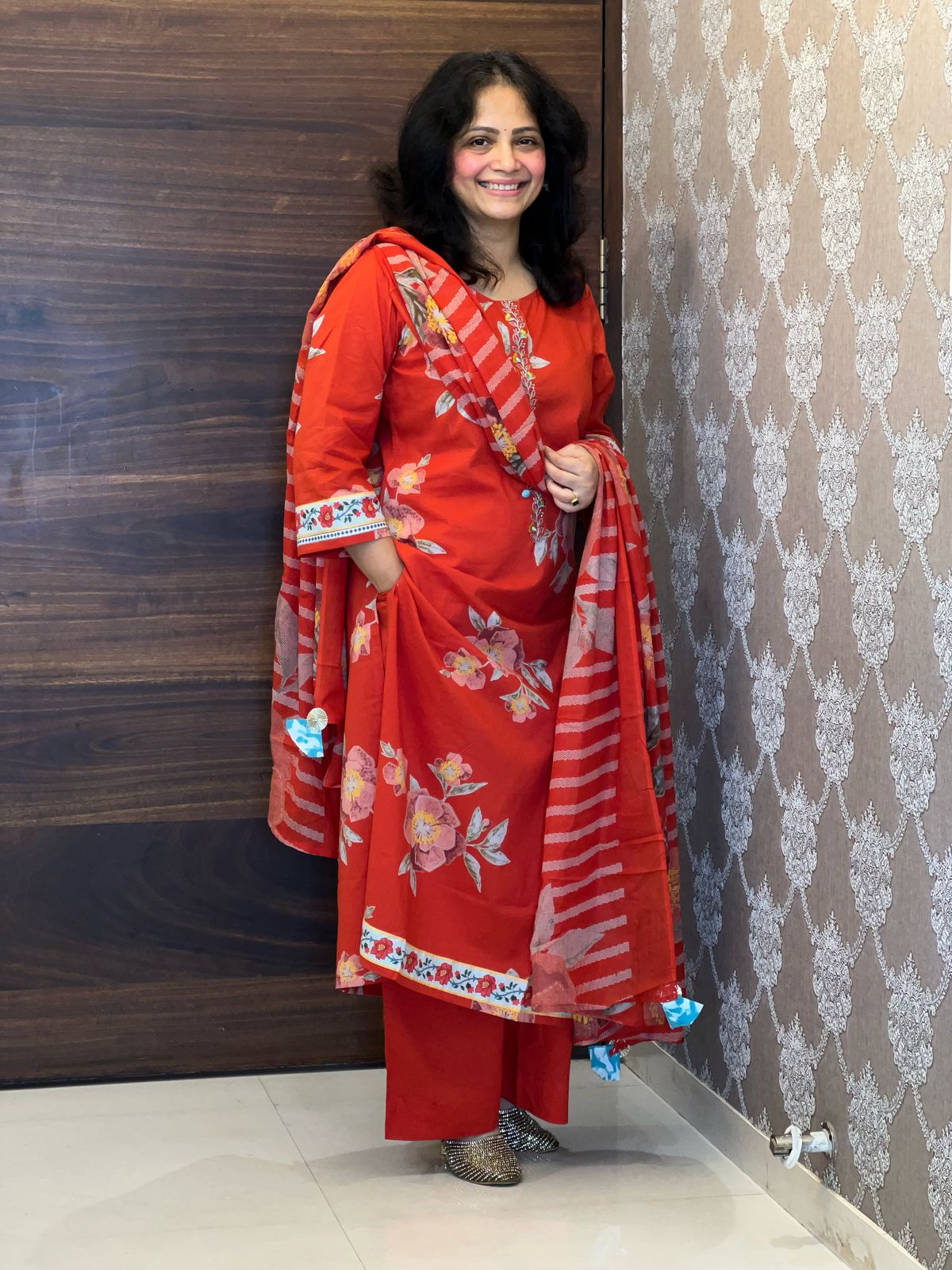 Rust Colour Pure Cotton Dupatta Set