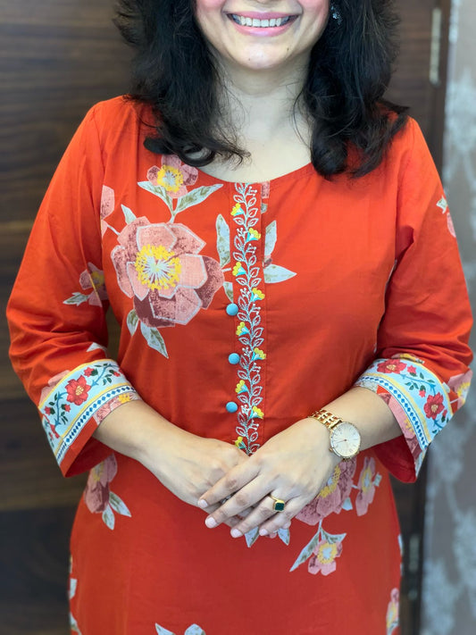 Rust Colour Pure Cotton Dupatta Set