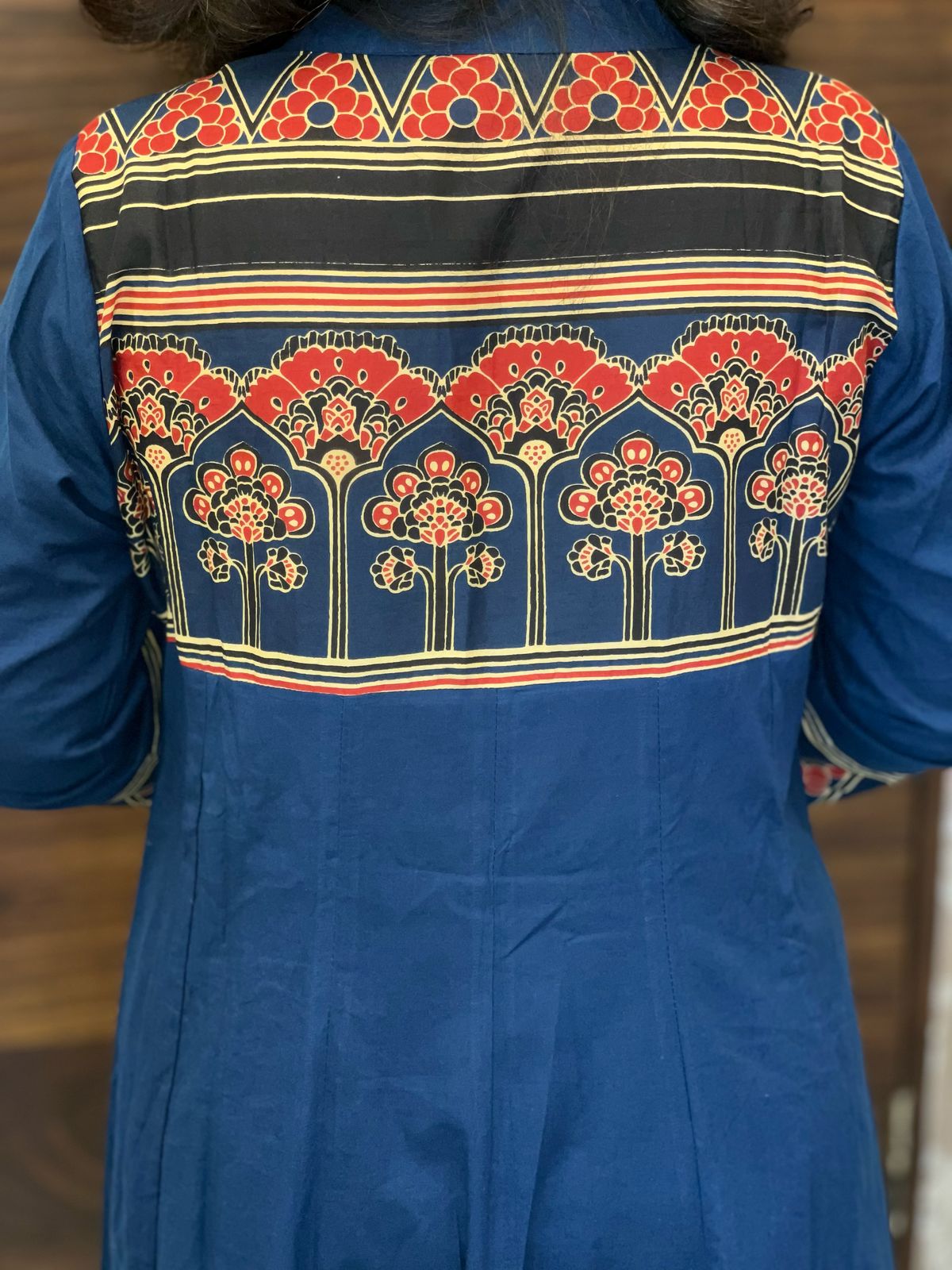Blue Colour Ajrakh Print Premium Cotton Anarkali Dupatta Set