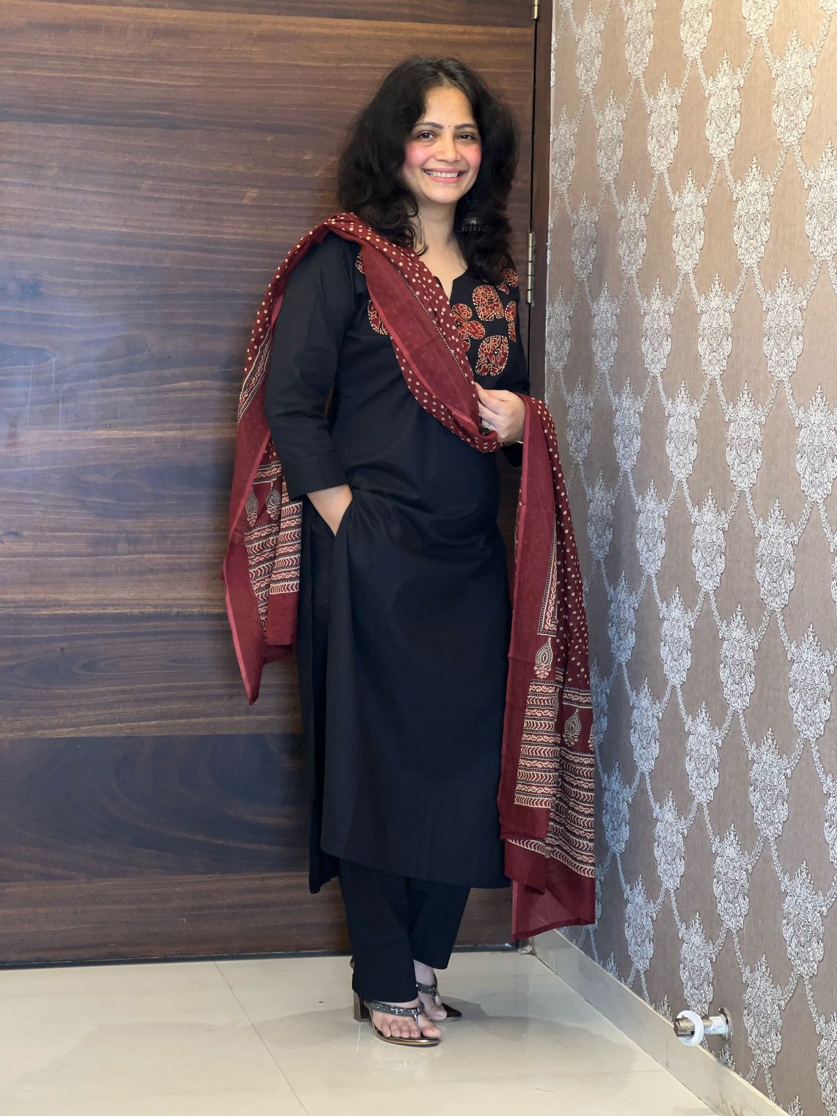 Black Color Applique Work Dupatta Set