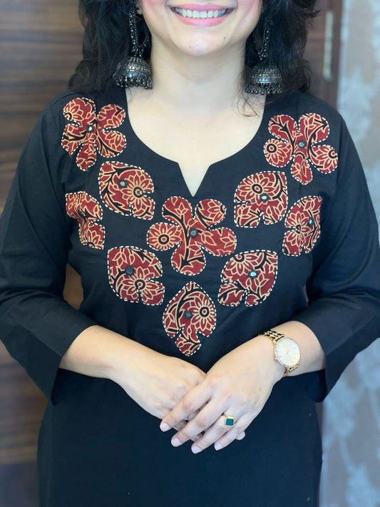 Black Color Applique Work Dupatta Set