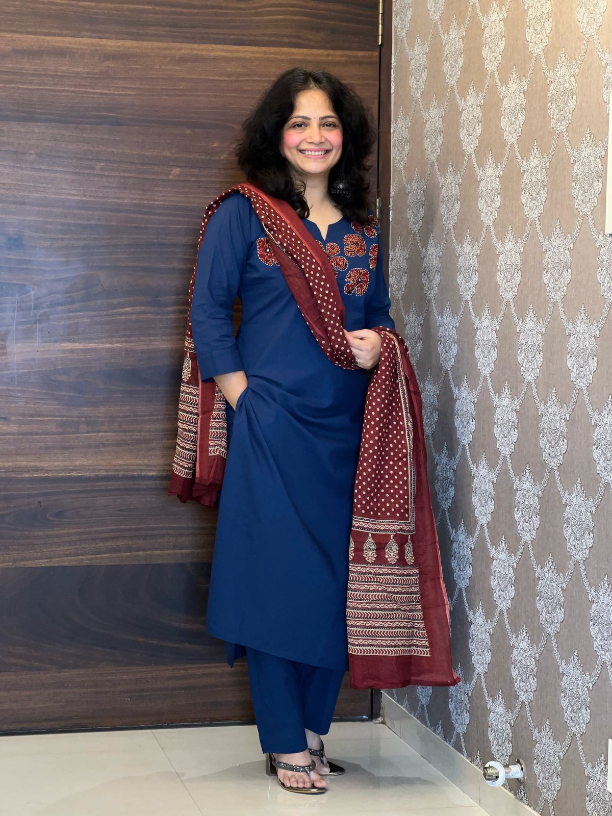 Blue Color Applique Work Dupatta Set