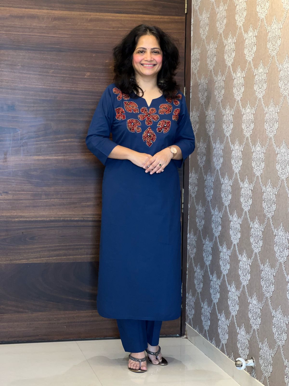 Blue Color Applique Work Dupatta Set