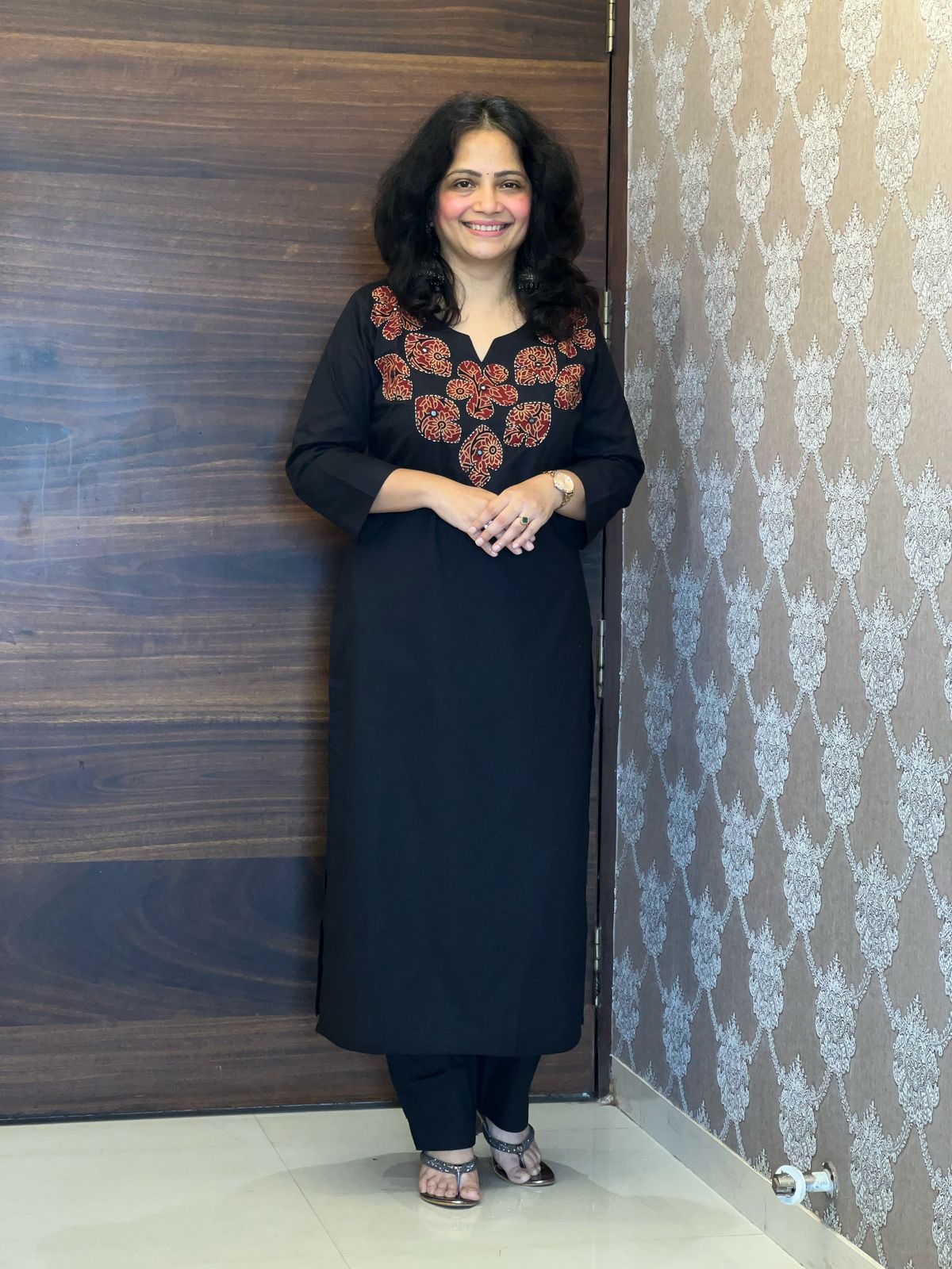 Black Color Applique Work Dupatta Set