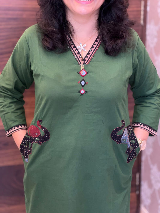 Green Colour Applique Work Dupatta Set