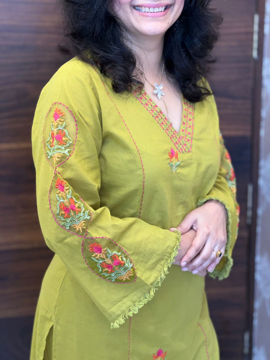 Greenish-Yellow Color Pure Cotton Dupatta Set