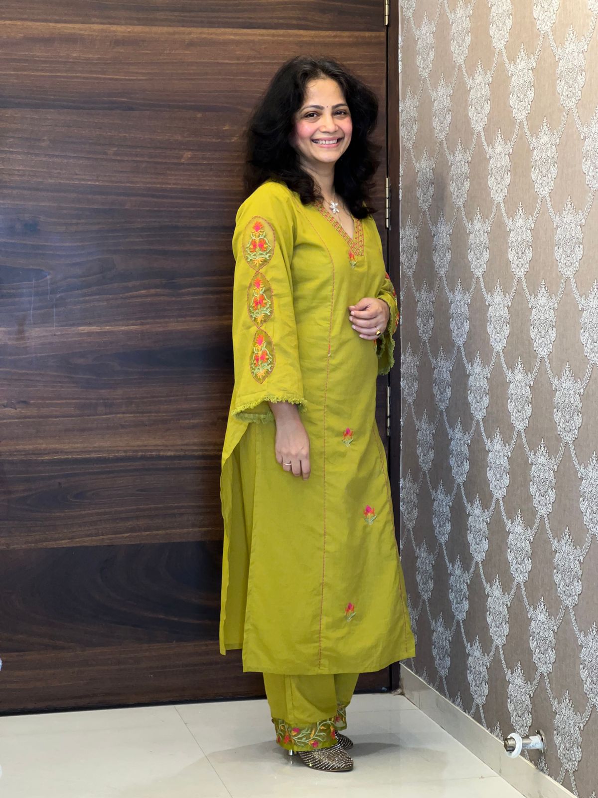 Greenish-Yellow Color Pure Cotton Dupatta Set