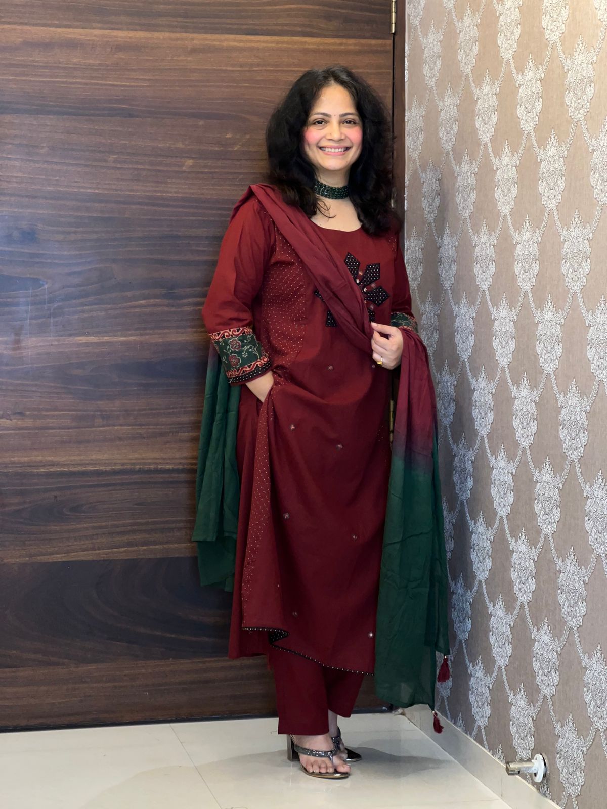 Maroon Color Applique Work Dupatta Set