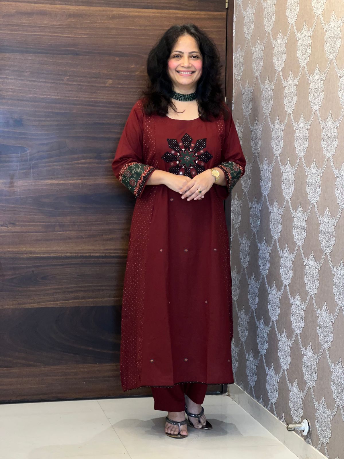 Maroon Color Applique Work Dupatta Set