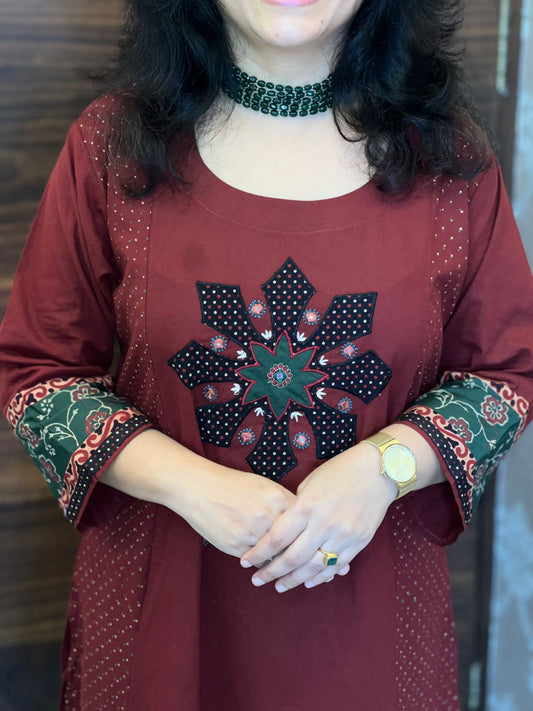 Maroon Color Applique Work Dupatta Set