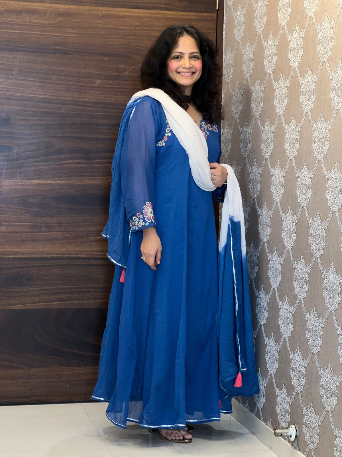 Royal Blue Colour Anarkali Dupatta Set