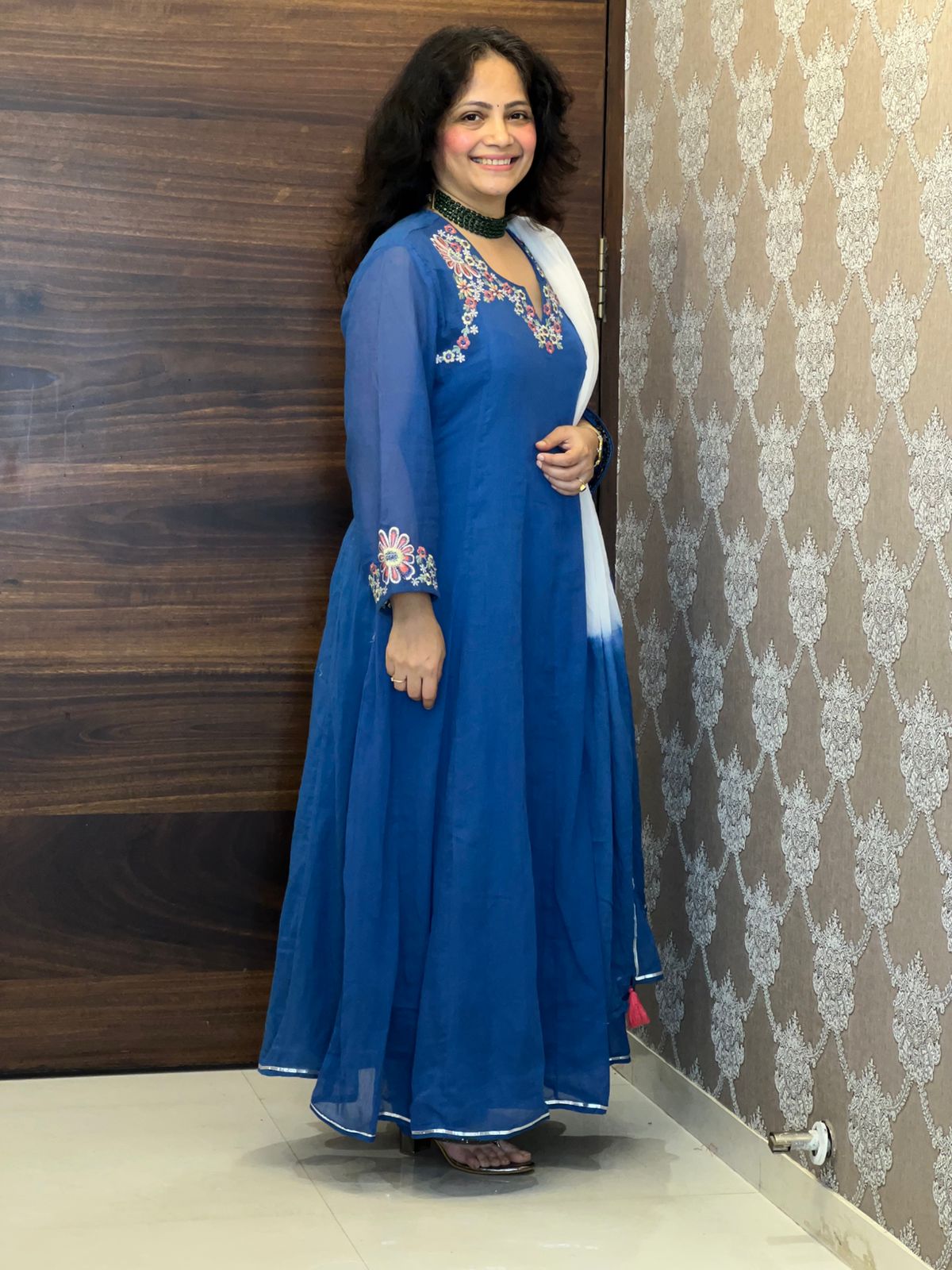 Royal Blue Colour Anarkali Dupatta Set