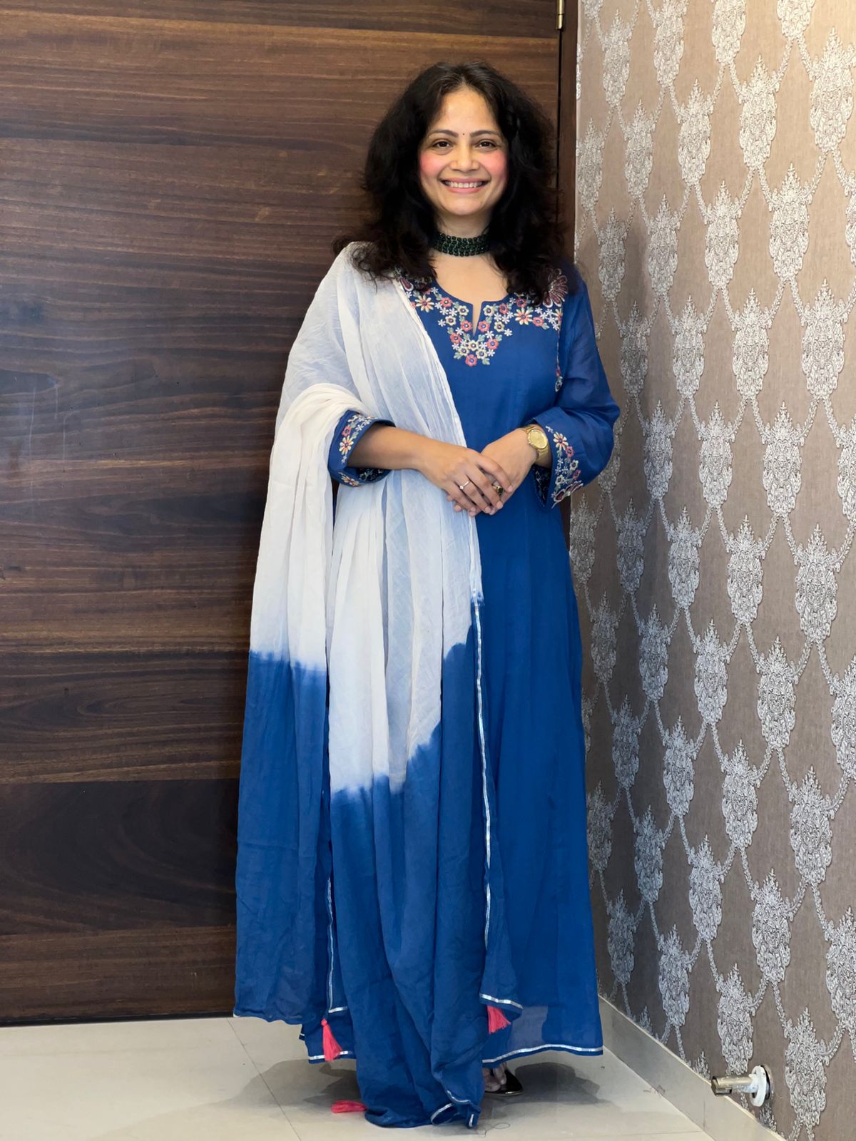 Royal Blue Colour Anarkali Dupatta Set