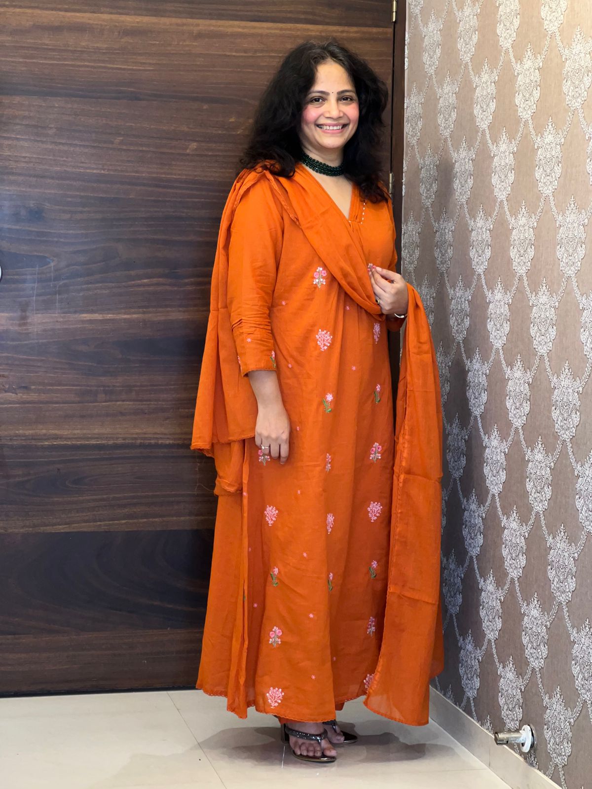 Orange Color Pure Cotton Dupatta Set