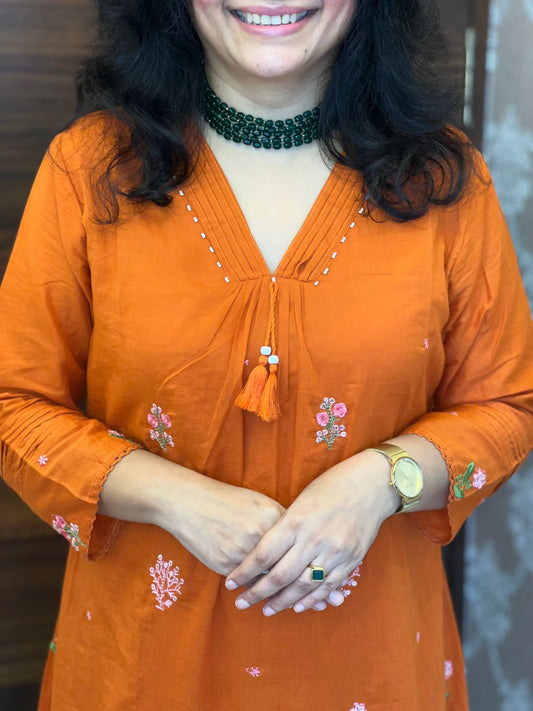 Orange Color Pure Cotton Dupatta Set