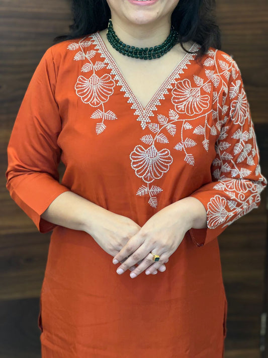 Rust Color Roman Silk Dupatta Set