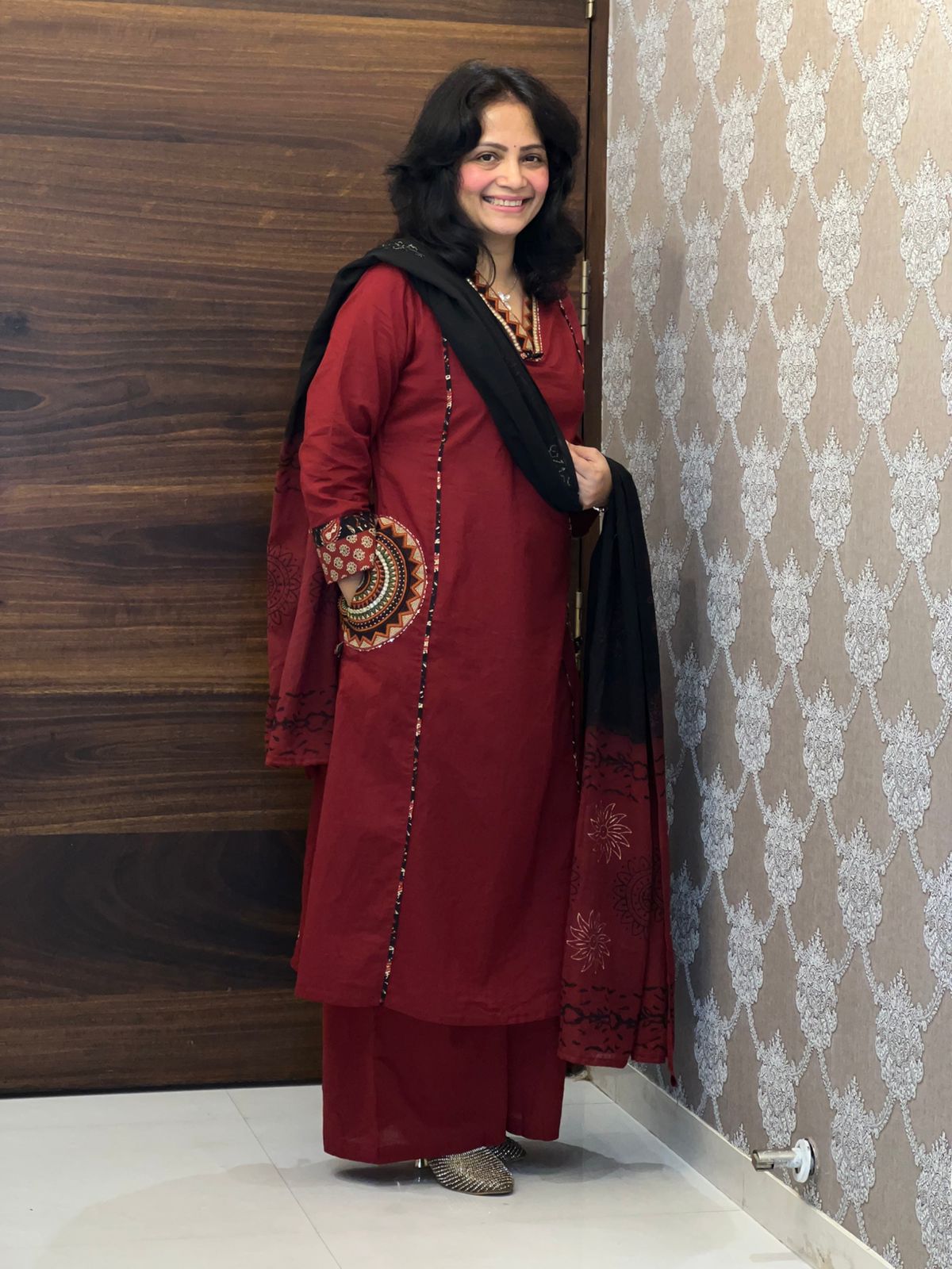 Deep Maroon Colour Pure Cotton Dupatta Set