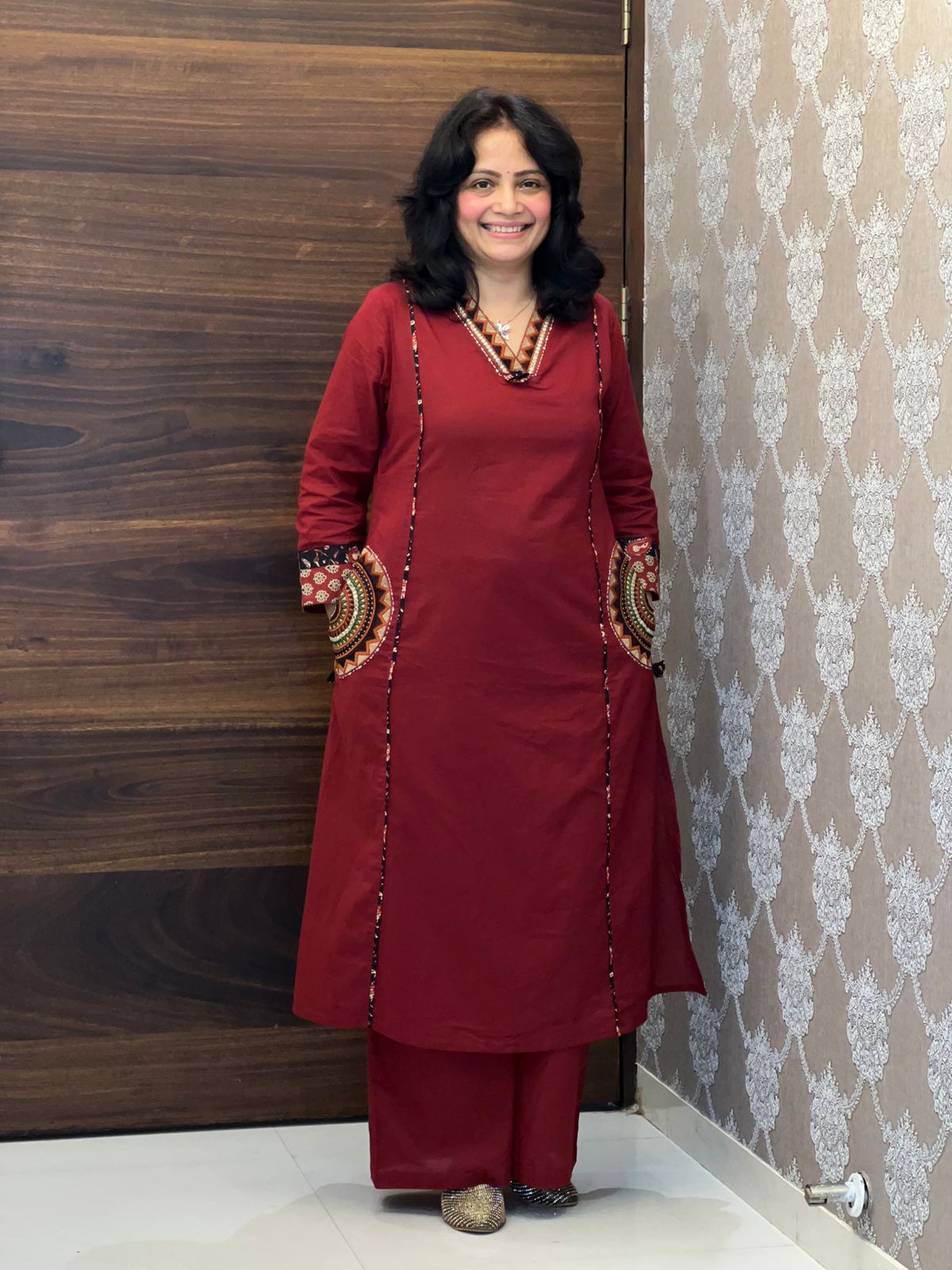 Deep Maroon Colour Pure Cotton Dupatta Set